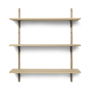 Étagère sector triple/large chêne/noir laiton (87 cm)