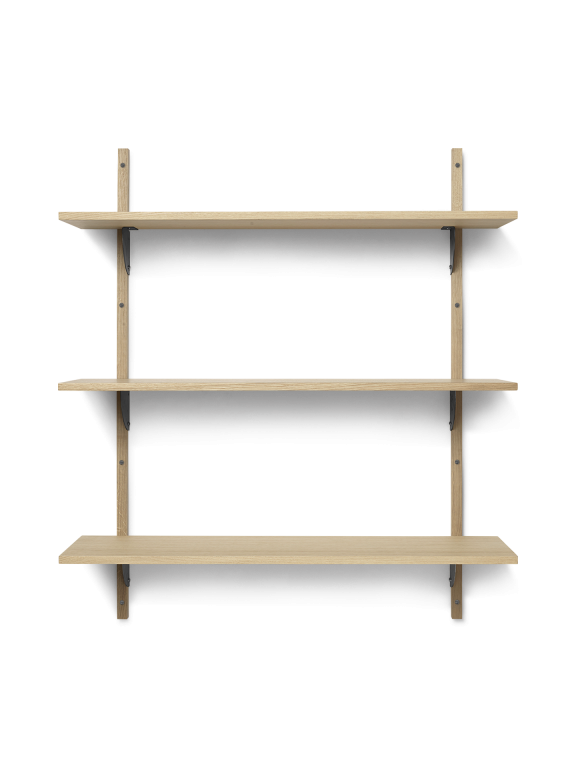 Étagère sector triple/large chêne/noir laiton (87 cm)