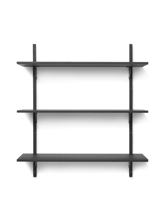 Étagère sector triple/large frêne noir/laiton noir (87 cm)